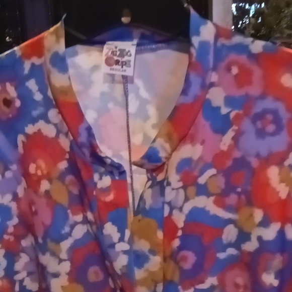 ZIG ZAG SRIPE floral multi-colored blouse w pleated front & elastic cuffs Sz OS - Picture 10 of 10